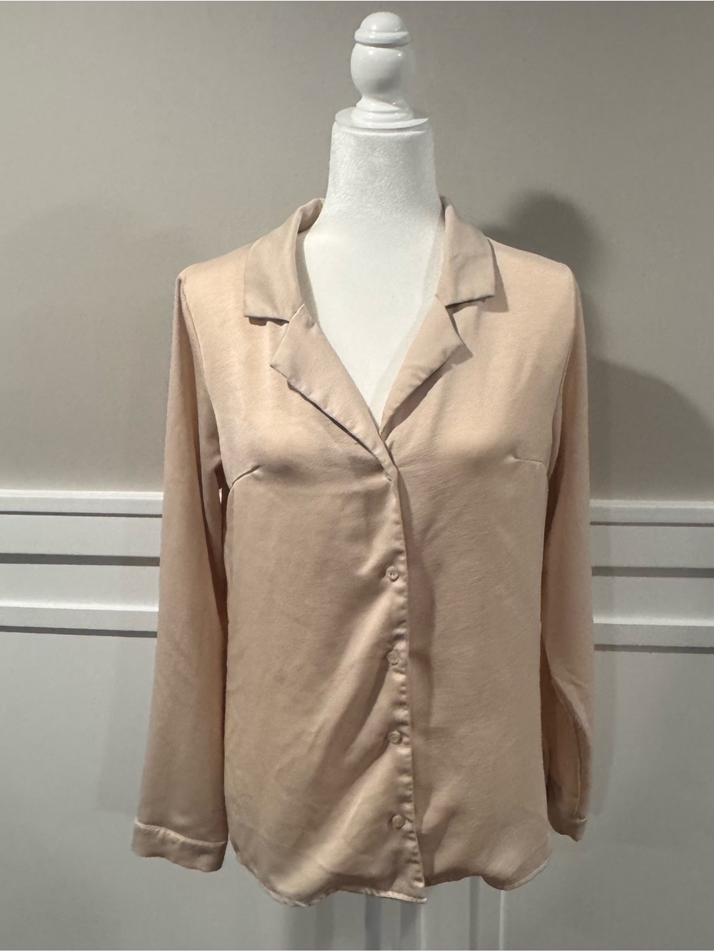 SHEIN Beige Satin-Look Button Down Blouse